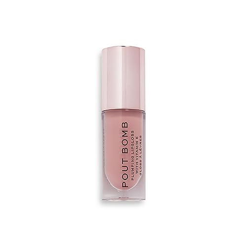 Makeup Revolution Pout Bomb Doll Nude |A soft browny nude shade | Super shiny & non-sticky gloss | Infused with Vitamin E for nourishment |4.6ml