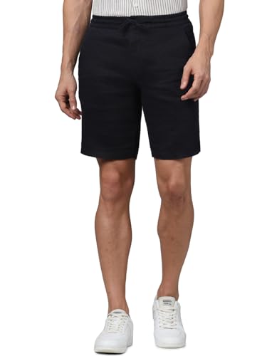 Celio Men Navy Blue Solid Slim Fit Linen Casual Shorts (Blue)