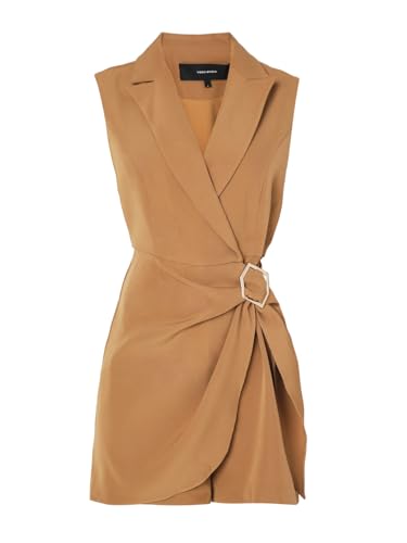 VERO MODA Women's Polyester Modern Mid-Thigh Length Dress (Indian Tan)