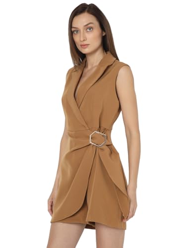 VERO MODA Women's Polyester Modern Mid-Thigh Length Dress (Indian Tan)