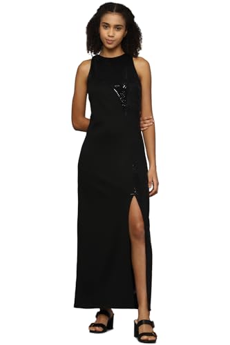 Allen Solly Women's Polyester Modern Maxi Dress (Black)