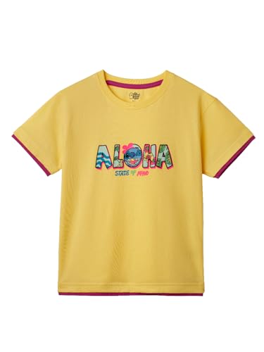 The Souled Store Lilo & Stitch: Aloha Womens and Girls Oversize Fit Graphic Printed Half Sleeve Cotton Yellow Color Cropped T-Shirt