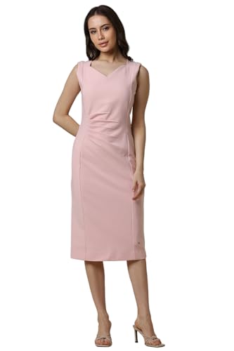 Allen Solly Women's Polyester Shift Calf Length Dress (Pink)