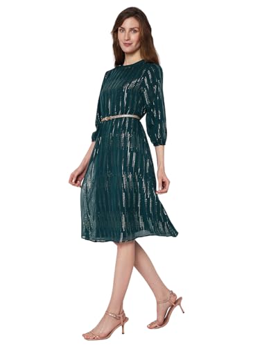 VERO MODA Women's Polyester A-Line Knee-Length Dress (Deep Teal)