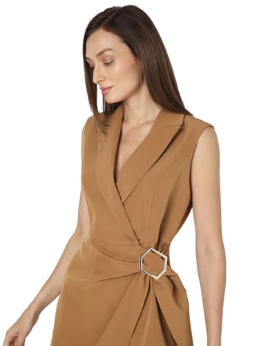 VERO MODA Women's Polyester Modern Mid-Thigh Length Dress (Indian Tan)