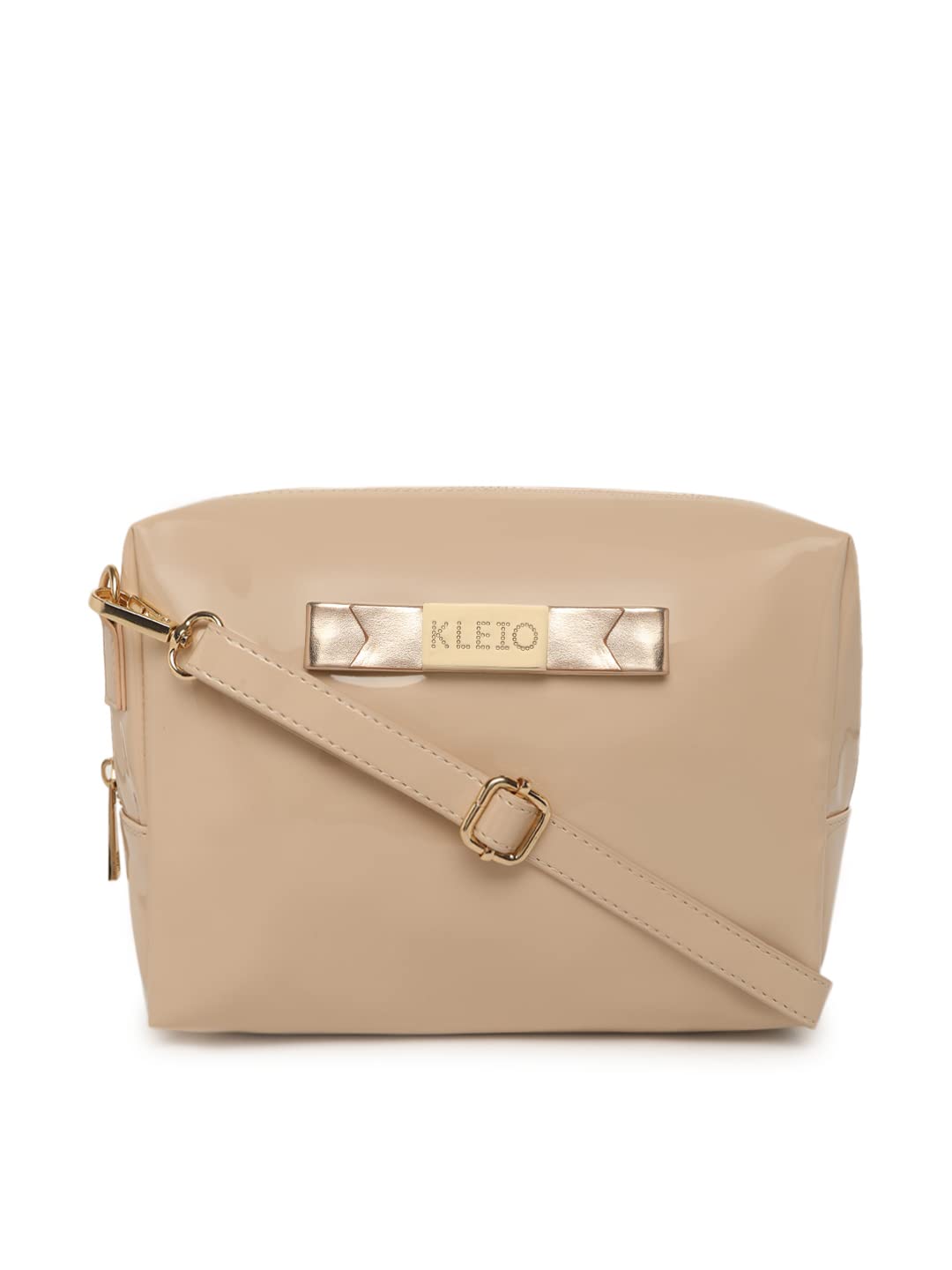 KLEIO Patent PU Leather Sling Crossbody Pouch for Women and Girls (HO8061KL-CR)(CREAM)