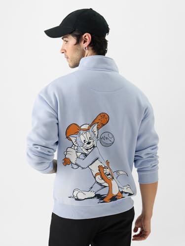 The Souled Store Official Men Tom and Jerry: Homerun Sweatshirts Hoodies Sweatshirts Pullovers Fleece Zip-up Graphic Printed Solid Color Block Hooded Warm Cozy Casual Sportswear Fashionable Trendy