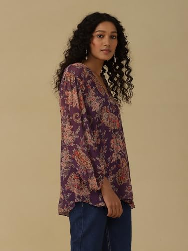 Aarke Ritu Kumar Purple Floral Print Shirt with Camisole