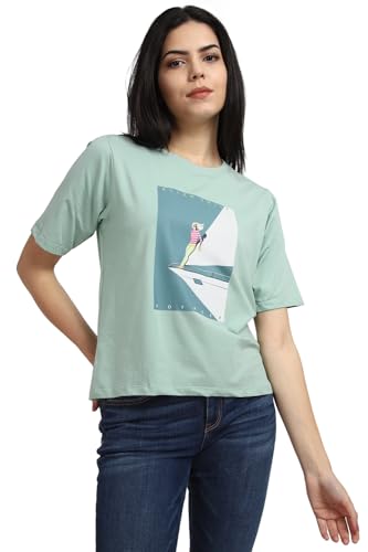 Allen Solly Women's Regular Fit T-Shirt (Green)