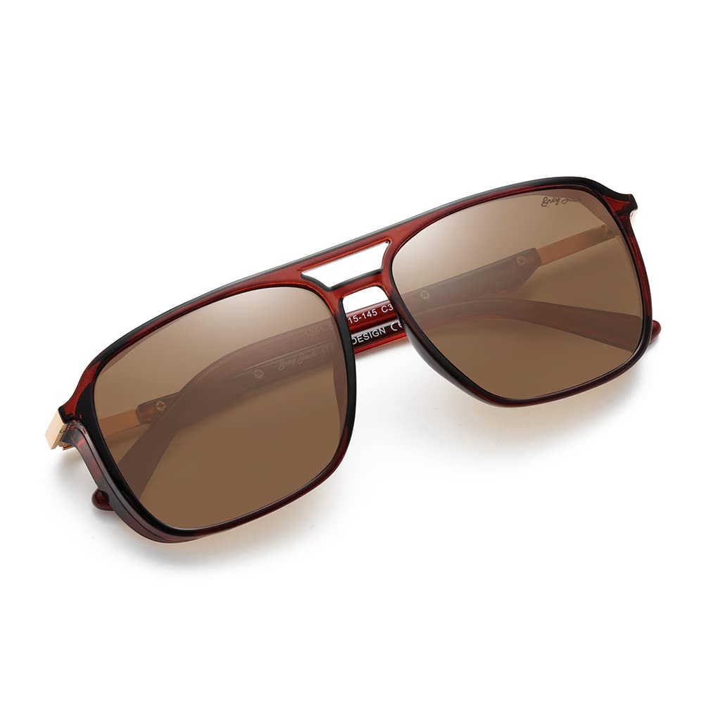 grey jack Rectangle UV400 Protected Polarized Sunglasses for Men Women GJ1261 Shine Brown Gold Frame Brown Lens