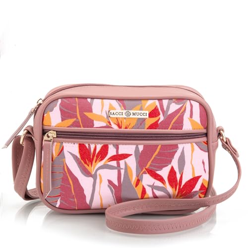 SACCI MUCCI Sling Bag for Girls/Women, Crossbody Boxy Sling Bags for Women, Side Purse | Crossbody Women's sling bag - Exotic Jungle (Blush)