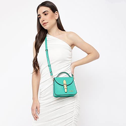 KLEIO Textured Leather Mini Handbag for Women (Green) with Top Handle | Crossbody Bag for Girls with Adjustable & Detachable Sling Strap |Suitable for Parties, College & Travel