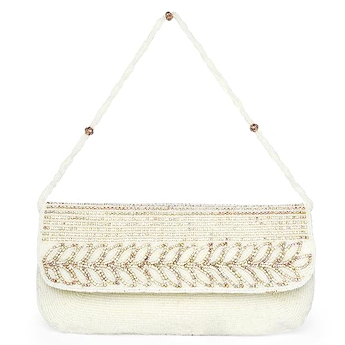 Peora White Clutch Purses for Women Handmade Evening Sling Handbag Stylish Bridal Fashion Clutch Bag for Girls