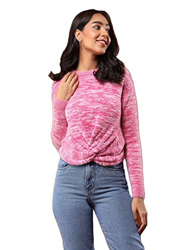 Aarke Ritu Kumar Women's Acrylic Round Neck Sweater SWTHAN01N30127711-FUSCHIA-L Pink