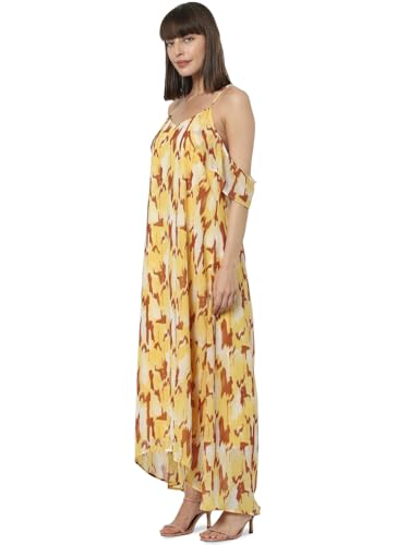 VERO MODA Women's Polyester A-Line Maxi Dress (Yolk Yellow)