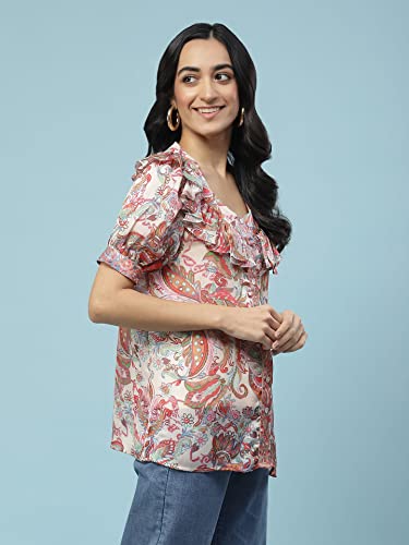 Aarke Ritu Kumar Multi Color Printed Button-Down Top with Ruffles with Camisole