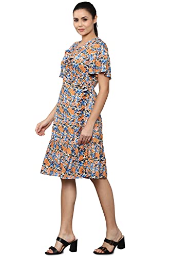 Allen Solly Women's Polyester Classic Knee-Length Dress (Multi) Multicolour