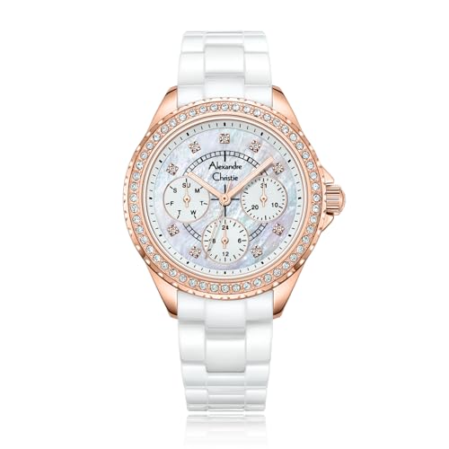 Alexandre Christie Multifunction Watch for Women - White Rose Gold