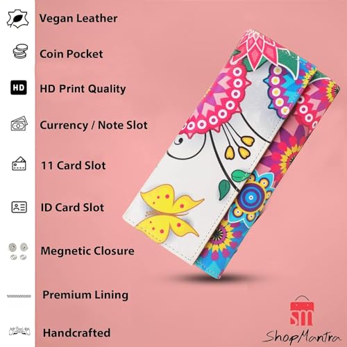 ShopMantra Wallet for Women's | Women's Wallet | Clutch | Vegan Leather | Holds Upto 11 Cards 1 ID Slot | 2 Notes and 1 Coin Compartment | Magnetic Closure | Multicolor