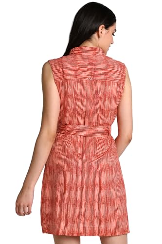 Allen Solly Women's Cotton Blend A-Line Mid-Thigh Length Dress (Orange)