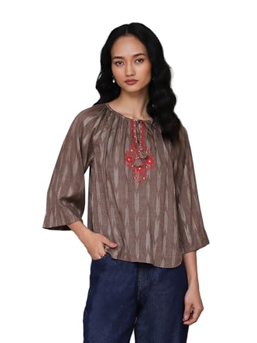 Aarke Ritu Kumar Brown Embroidered Ikat Top