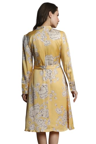 Allen Solly Women's Viscose Asymmetrical Knee-Length Dress (Yellow)