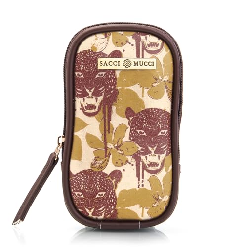 SACCI MUCCI Phone Pouch, Mobile Bag, Women's Wallet Sling Crossbody Bag for Mobile Cell Phone, Crossbody Phone Bag - Wild Print (Brown)