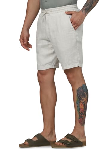 Celio Men Off White Solid Regular Fit Linen Casual Shorts (Off-White)