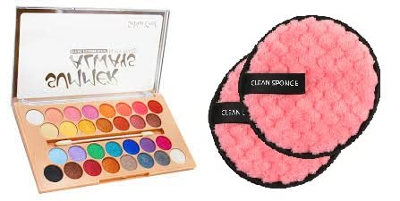 Tiny Deal Eyeshadow palette 30 shades with 2 Reusable Multi-functional Makeup Removal Facial Cleansing Pads (pack of 3 items)