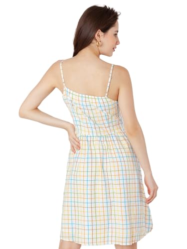 Zink London Women's White Checks A-Line Short Dress