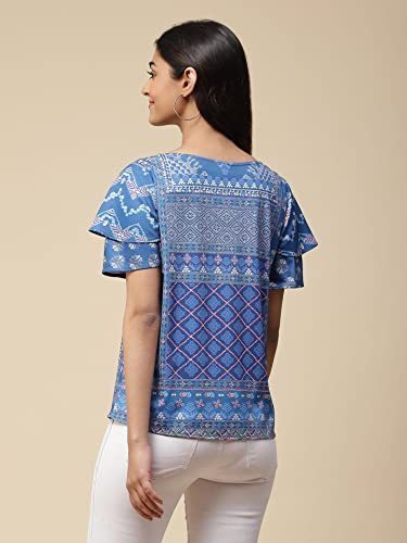 Aarke Ritu Kumar Blue Geometric Print Top