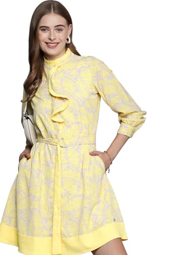 Allen Solly Women's Polyester A-Line Mid-Thigh Length Dress (Yellow)