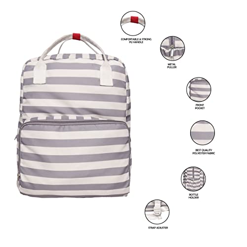 ASTRID Striped Backpack For Girls Medium Size With Zipper Closure