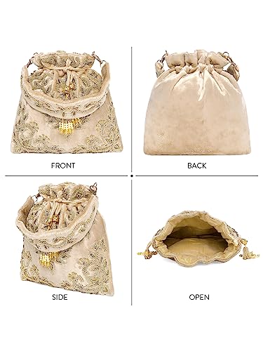 Peora Cream Potli Purses for Women Handmade Evening Handbag Stylish Bridal Fashion Wristlet Bag for Girls