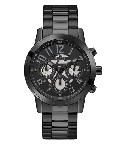 GUESS Men Black Round Stainless Steel Dial Analog Watch