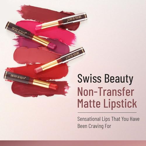 Swiss Beauty Non-Tranfer Matte Lipstick, Smooth & Waterproof, Shy Pink, 2g