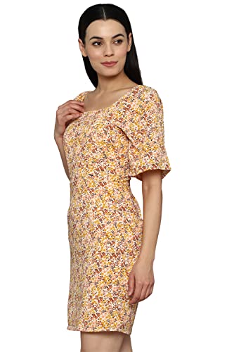 Allen Solly Women's Poyester Shift Above The Knee Dress (Yellow)