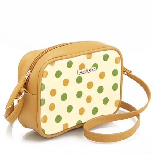 SACCI MUCCI Stylish Box Sling Bag for girls | Side Purse for Women Stylish Latest | Cross Body Sling Box Bags for Girls - Cute Polka (Mustard)