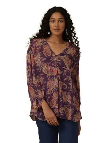 Aarke Ritu Kumar Purple Floral Print Shirt with Camisole