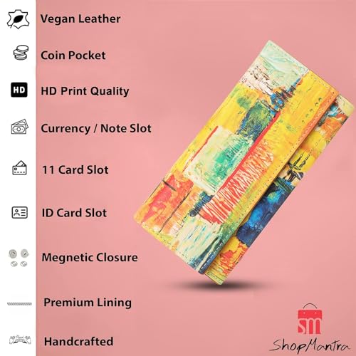 ShopMantra Wallet for Women's |Clutch |Vegan Leather | Holds Upto 11 Cards 1 ID Slot | 2 Notes & 1 Coin Compartment | Magnetic Closure|Multicolor