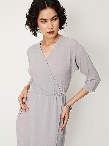 Max Women's Polyester Blend Wrap Below The Knee Dress (Lilac)