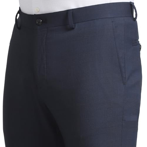 blackberrys Slim Fit  Formal Navy Check Trouser - Lento