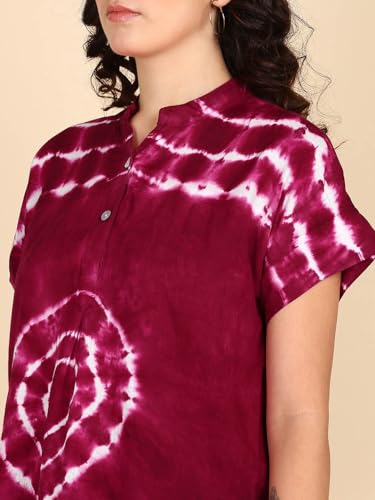 Maaesa Half Sleeves Rayon Slub Top Fuchsia