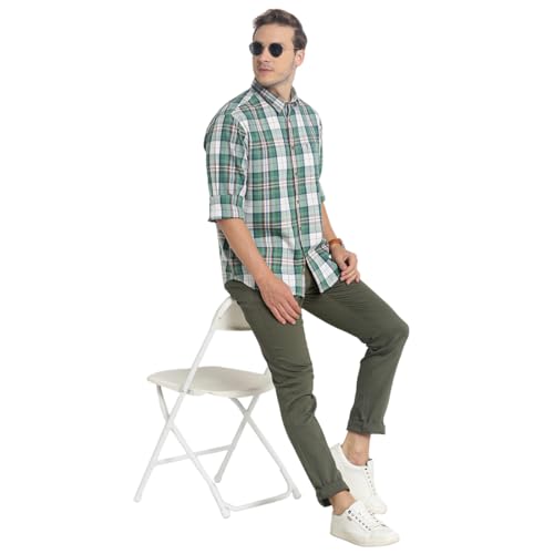 Indian Terrain Mens Checkered Green Long Sleeve Casual Shirt