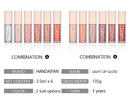 HANDAIYAN LIP GLOSS FOR WOMEN - 6 Shades of Nude Lip Gloss Lip Plumping LipGloss Lip Oil Transparent Clear Moisturizing Liquid Lipstick for Women and Girls (GLOSS A+B)