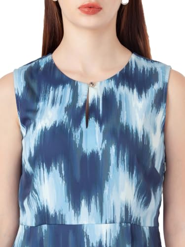 Zink London Women's Blue Printed Flared Midi Dress