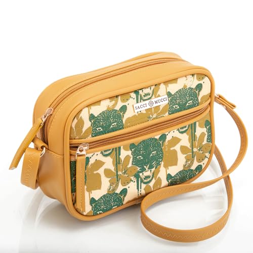 SACCI MUCCI Boxy Shoulder Sling Crossbody Bag for Women, Stylish Sling Bag For Girls, Ladies Purse, Shoulder Bag, Gift for Girls - Wild Print (Mustard)