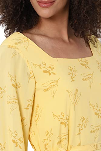 Allen Solly Printed Rayon Regular Neck Womens Dress (Yellow)