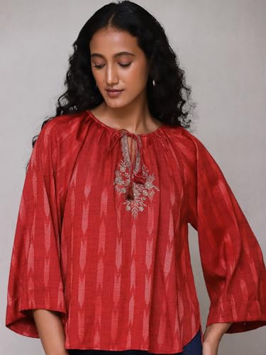 Aarke Ritu Kumar Red Embroidered Ikat Top