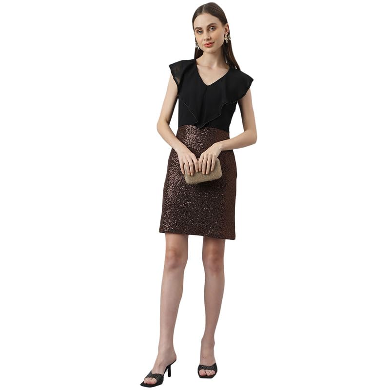 Latin Quarters Women's Cap Sleeves Copper Short Dress | Party Dress | Embellished Gown